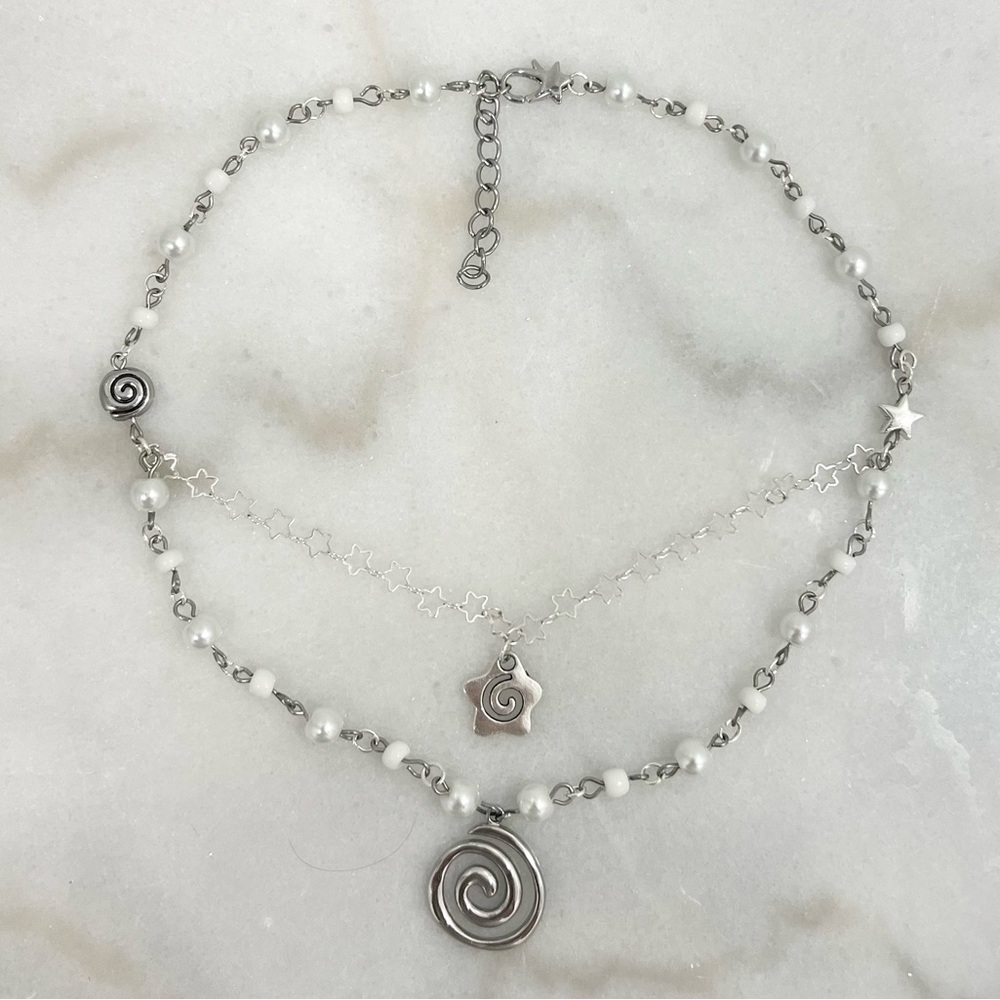 gorgeous y2k cyber grunge 2000s pearl style choker handmade bead necklace ☆𖦹